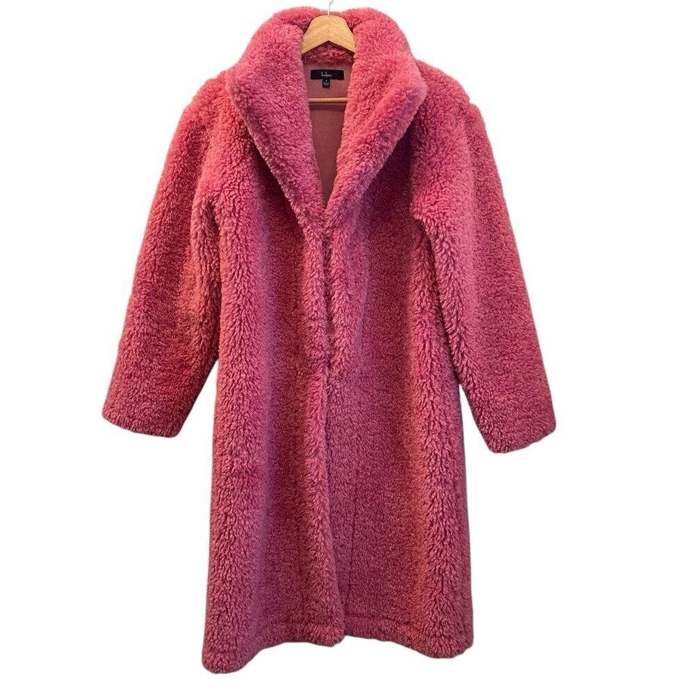 Lulus Pink Faux Fur Teddy Coat Small Y2K Soft Girl 90s Dopamine Pastel Goth Boho